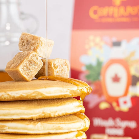 Copperpot's maple syrup fudge with pancakes and maple syrup